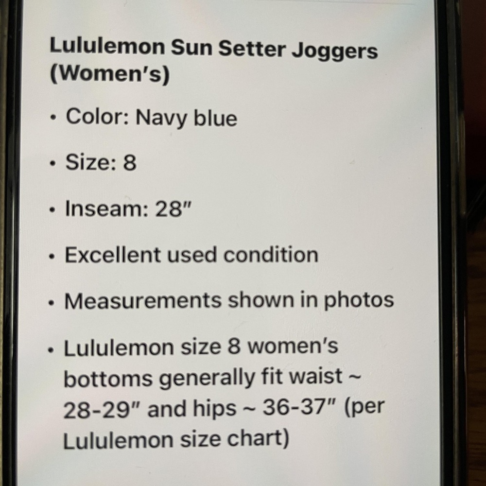 Lululemon Joggers Womens 8 Navy Sun Setter Tapered Cuffed Athletic Pants Yoga - Picture 9 of 10